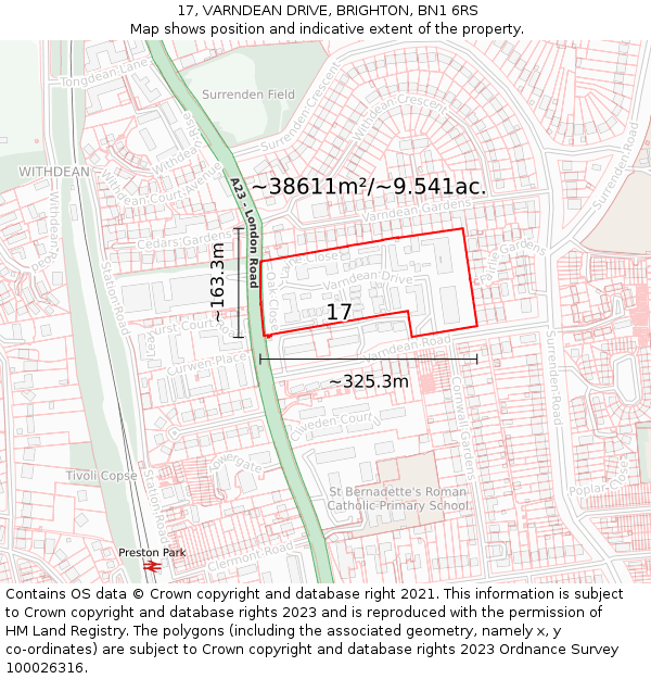 17, VARNDEAN DRIVE, BRIGHTON, BN1 6RS: Plot and title map