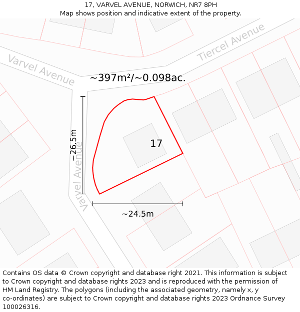 17, VARVEL AVENUE, NORWICH, NR7 8PH: Plot and title map