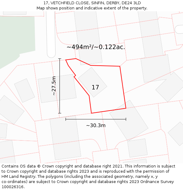 17, VETCHFIELD CLOSE, SINFIN, DERBY, DE24 3LD: Plot and title map