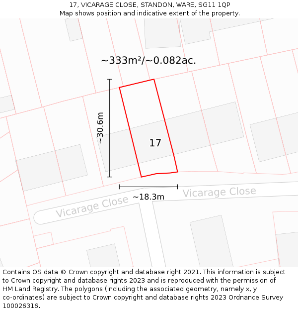 17, VICARAGE CLOSE, STANDON, WARE, SG11 1QP: Plot and title map
