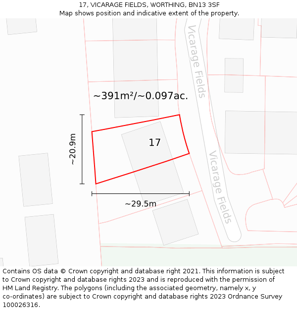 17, VICARAGE FIELDS, WORTHING, BN13 3SF: Plot and title map