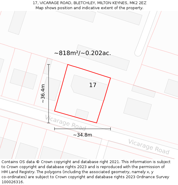 17, VICARAGE ROAD, BLETCHLEY, MILTON KEYNES, MK2 2EZ: Plot and title map