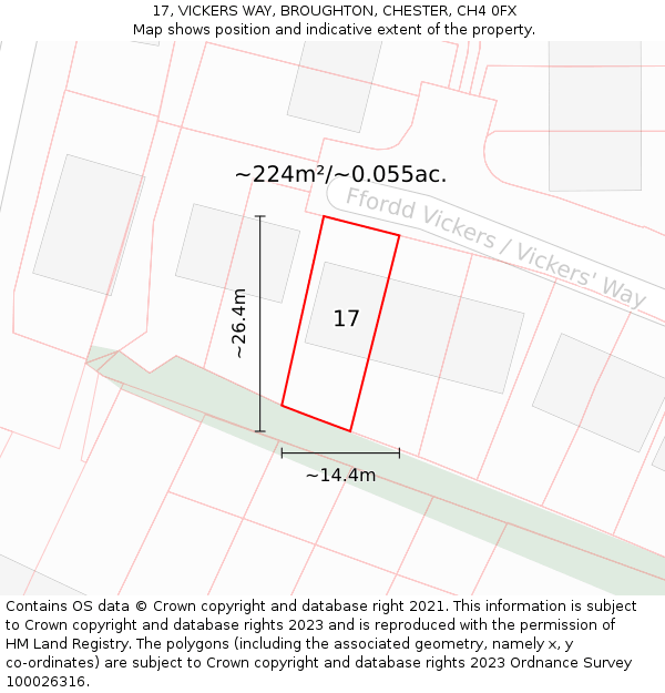 17, VICKERS WAY, BROUGHTON, CHESTER, CH4 0FX: Plot and title map