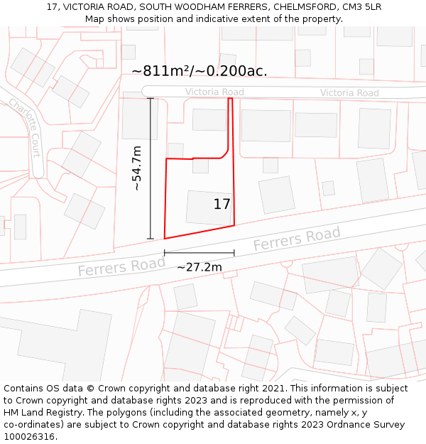 17, VICTORIA ROAD, SOUTH WOODHAM FERRERS, CHELMSFORD, CM3 5LR: Plot and title map