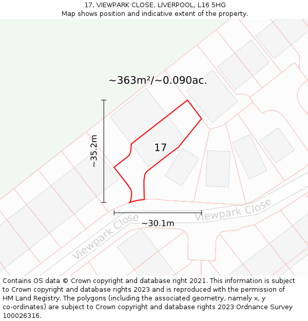 17, VIEWPARK CLOSE, LIVERPOOL, L16 5HG: Plot and title map