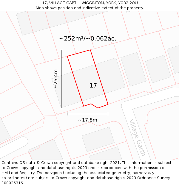 17, VILLAGE GARTH, WIGGINTON, YORK, YO32 2QU: Plot and title map