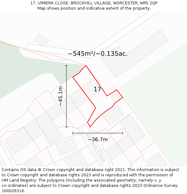 17, VIMIERA CLOSE, BROCKHILL VILLAGE, WORCESTER, WR5 2QP: Plot and title map