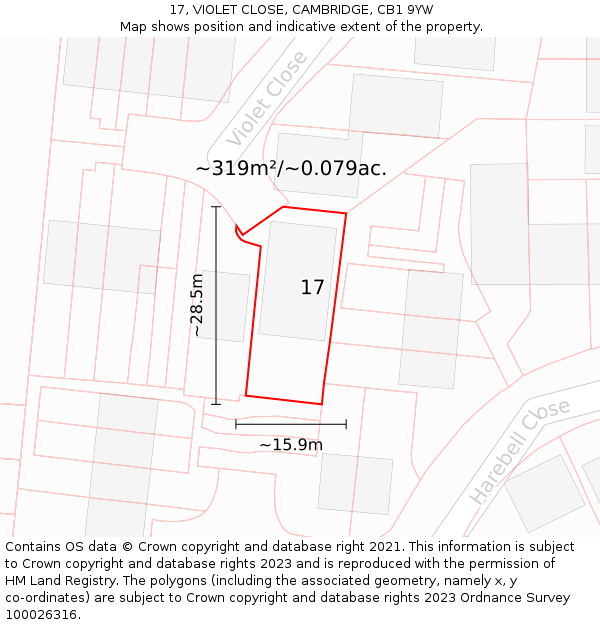 17, VIOLET CLOSE, CAMBRIDGE, CB1 9YW: Plot and title map