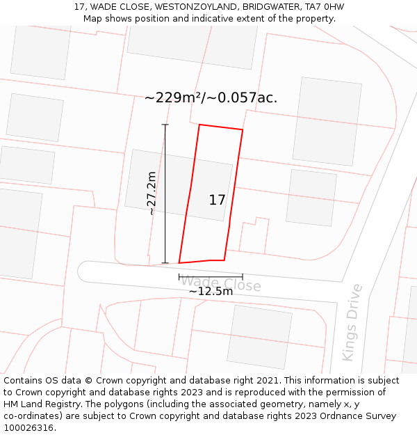 17, WADE CLOSE, WESTONZOYLAND, BRIDGWATER, TA7 0HW: Plot and title map