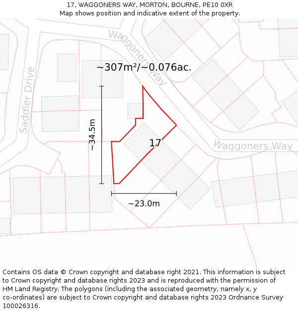 17, WAGGONERS WAY, MORTON, BOURNE, PE10 0XR: Plot and title map