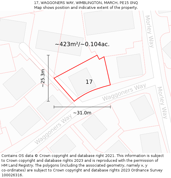 17, WAGGONERS WAY, WIMBLINGTON, MARCH, PE15 0NQ: Plot and title map