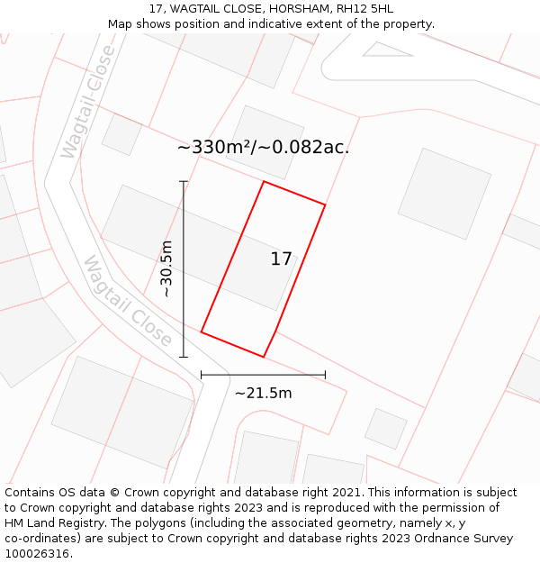 17, WAGTAIL CLOSE, HORSHAM, RH12 5HL: Plot and title map