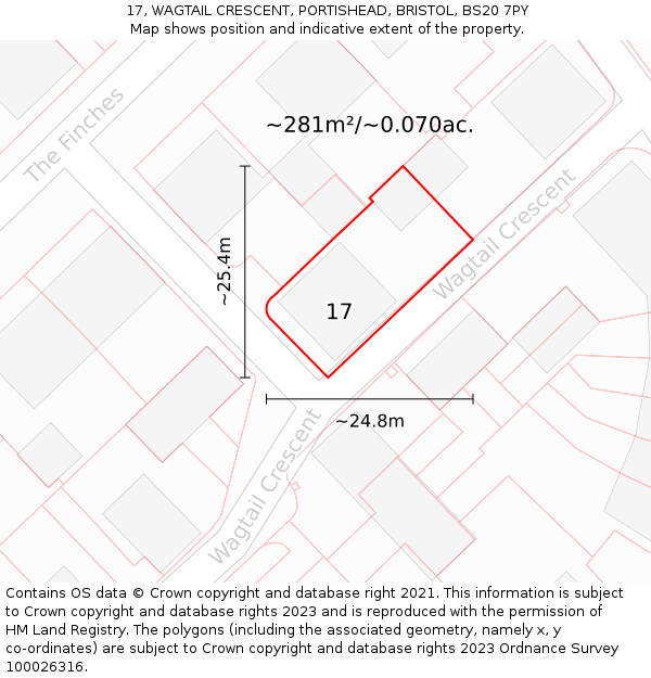 17, WAGTAIL CRESCENT, PORTISHEAD, BRISTOL, BS20 7PY: Plot and title map