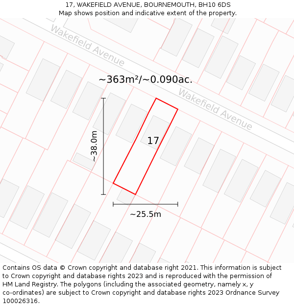 17, WAKEFIELD AVENUE, BOURNEMOUTH, BH10 6DS: Plot and title map