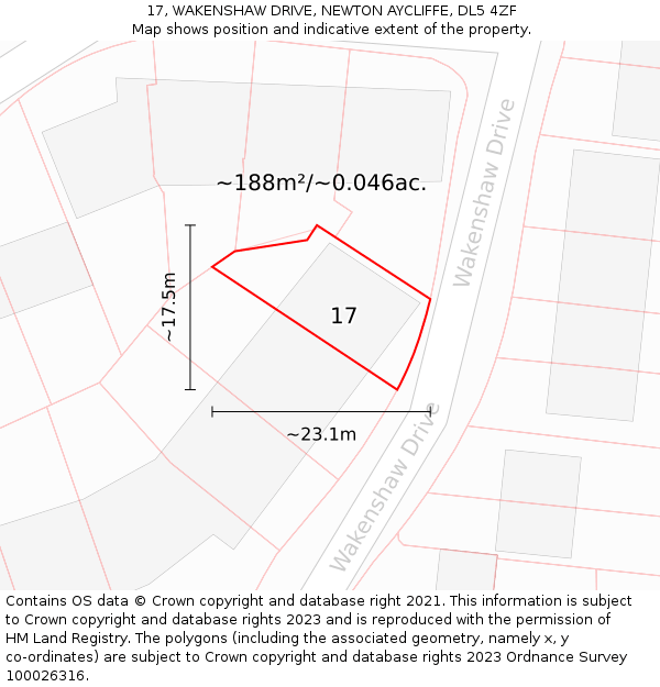 17, WAKENSHAW DRIVE, NEWTON AYCLIFFE, DL5 4ZF: Plot and title map