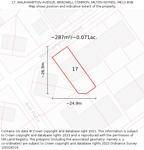 17, WALKHAMPTON AVENUE, BRADWELL COMMON, MILTON KEYNES, MK13 8NB: Plot and title map