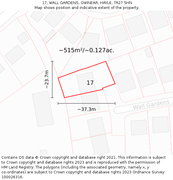 17, WALL GARDENS, GWINEAR, HAYLE, TR27 5HN: Plot and title map