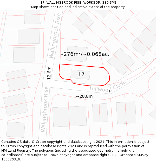17, WALLINGBROOK RISE, WORKSOP, S80 3PG: Plot and title map