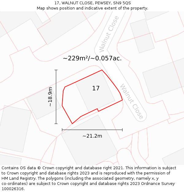 17, WALNUT CLOSE, PEWSEY, SN9 5QS: Plot and title map