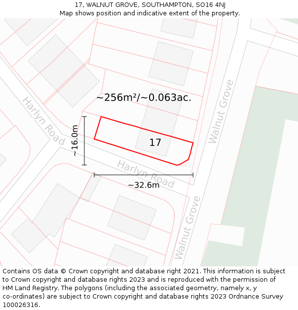 17, WALNUT GROVE, SOUTHAMPTON, SO16 4NJ: Plot and title map