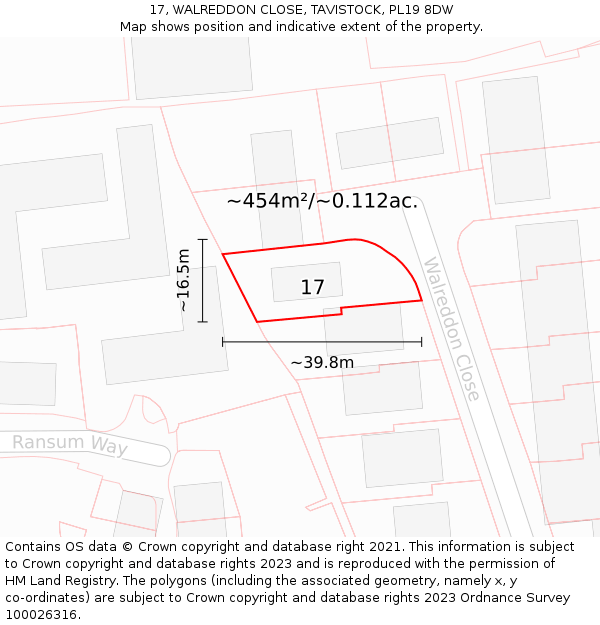 17, WALREDDON CLOSE, TAVISTOCK, PL19 8DW: Plot and title map
