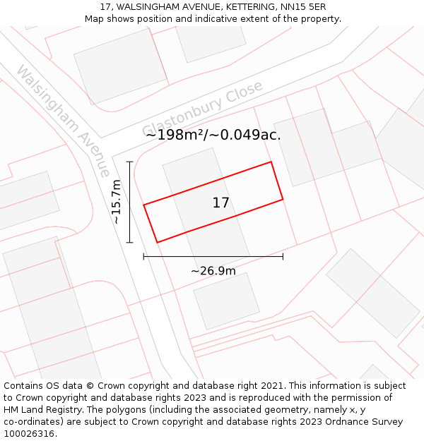 17, WALSINGHAM AVENUE, KETTERING, NN15 5ER: Plot and title map