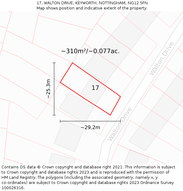 17, WALTON DRIVE, KEYWORTH, NOTTINGHAM, NG12 5FN: Plot and title map