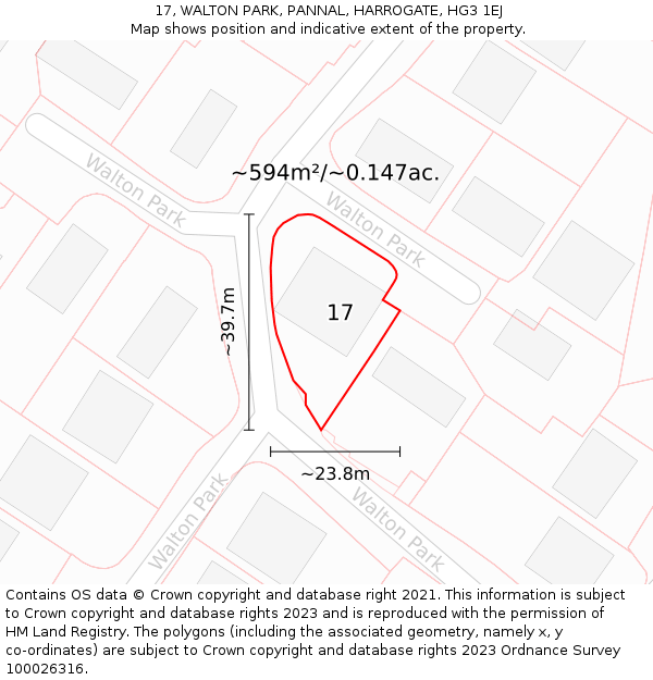 17, WALTON PARK, PANNAL, HARROGATE, HG3 1EJ: Plot and title map