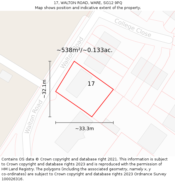 17, WALTON ROAD, WARE, SG12 9PQ: Plot and title map