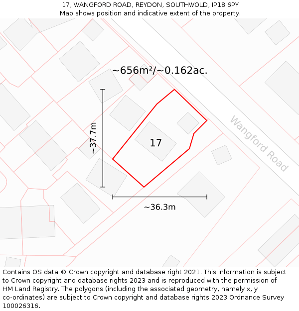 17, WANGFORD ROAD, REYDON, SOUTHWOLD, IP18 6PY: Plot and title map