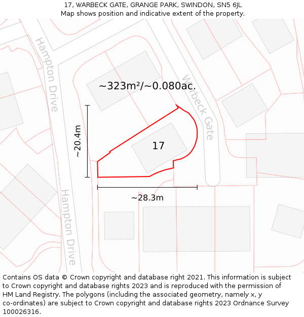 17, WARBECK GATE, GRANGE PARK, SWINDON, SN5 6JL: Plot and title map