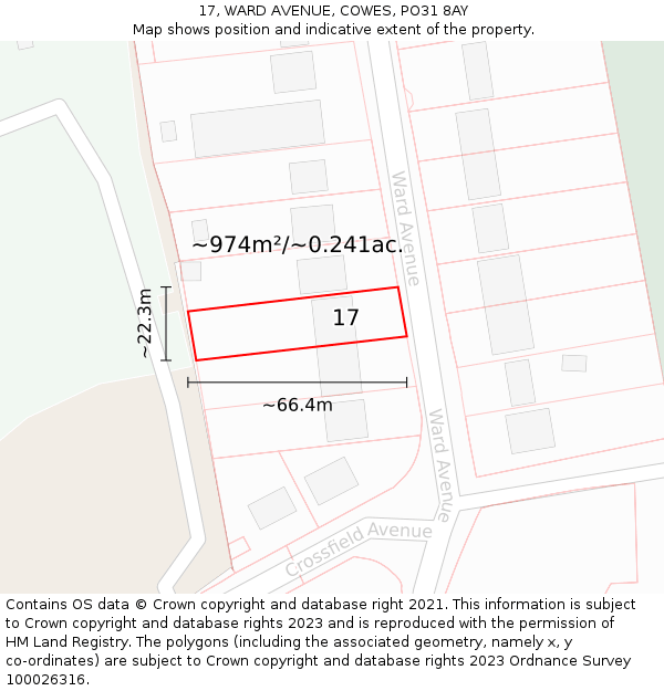 17, WARD AVENUE, COWES, PO31 8AY: Plot and title map
