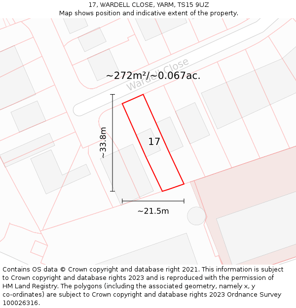 17, WARDELL CLOSE, YARM, TS15 9UZ: Plot and title map