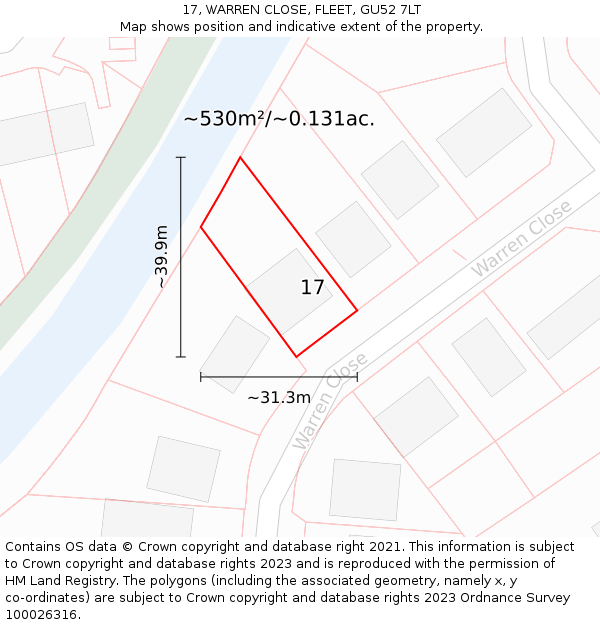 17, WARREN CLOSE, FLEET, GU52 7LT: Plot and title map