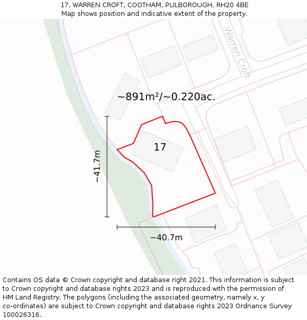 17, WARREN CROFT, COOTHAM, PULBOROUGH, RH20 4BE: Plot and title map