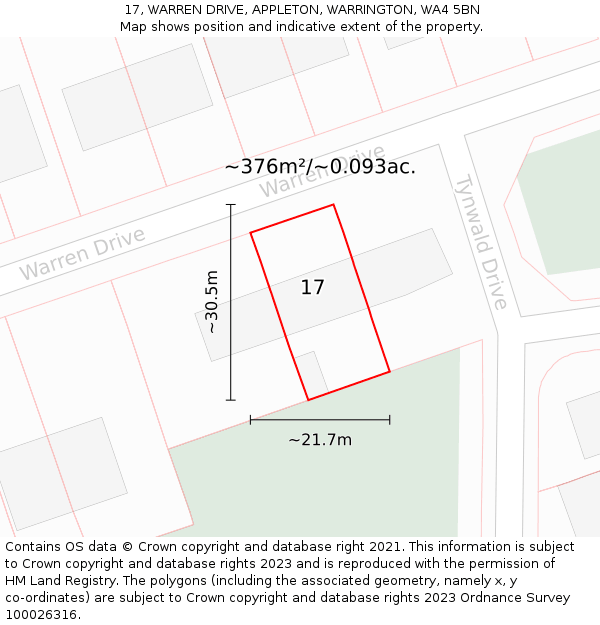17, WARREN DRIVE, APPLETON, WARRINGTON, WA4 5BN: Plot and title map