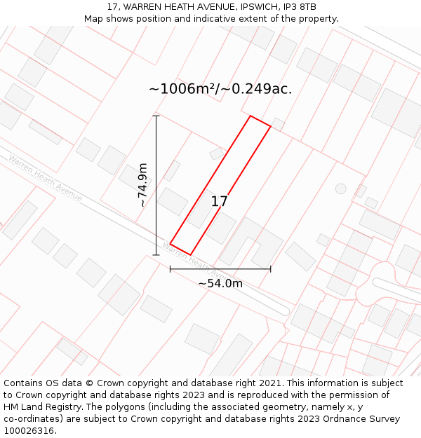 17, WARREN HEATH AVENUE, IPSWICH, IP3 8TB: Plot and title map