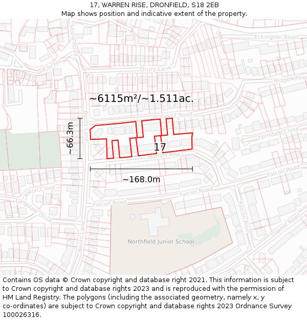17, WARREN RISE, DRONFIELD, S18 2EB: Plot and title map