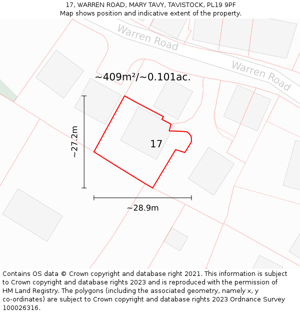 17, WARREN ROAD, MARY TAVY, TAVISTOCK, PL19 9PF: Plot and title map