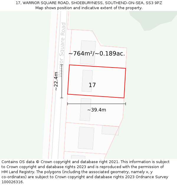 17, WARRIOR SQUARE ROAD, SHOEBURYNESS, SOUTHEND-ON-SEA, SS3 9PZ: Plot and title map