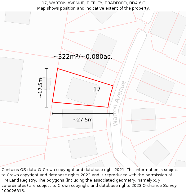 17, WARTON AVENUE, BIERLEY, BRADFORD, BD4 6JG: Plot and title map