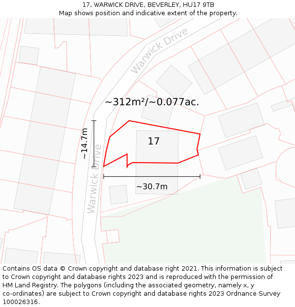 17, WARWICK DRIVE, BEVERLEY, HU17 9TB: Plot and title map