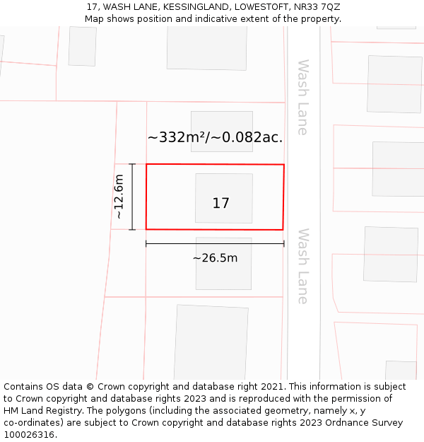 17, WASH LANE, KESSINGLAND, LOWESTOFT, NR33 7QZ: Plot and title map