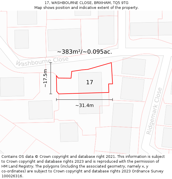 17, WASHBOURNE CLOSE, BRIXHAM, TQ5 9TG: Plot and title map