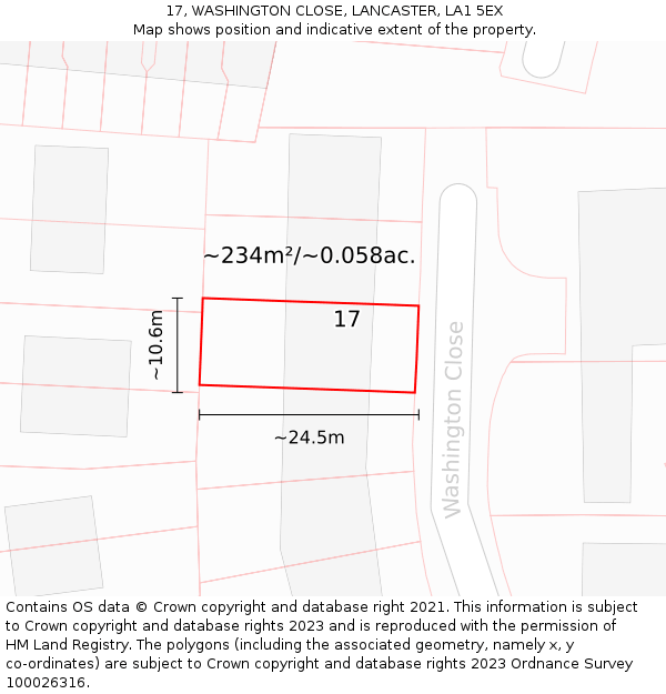 17, WASHINGTON CLOSE, LANCASTER, LA1 5EX: Plot and title map