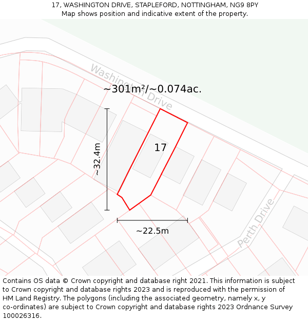17, WASHINGTON DRIVE, STAPLEFORD, NOTTINGHAM, NG9 8PY: Plot and title map