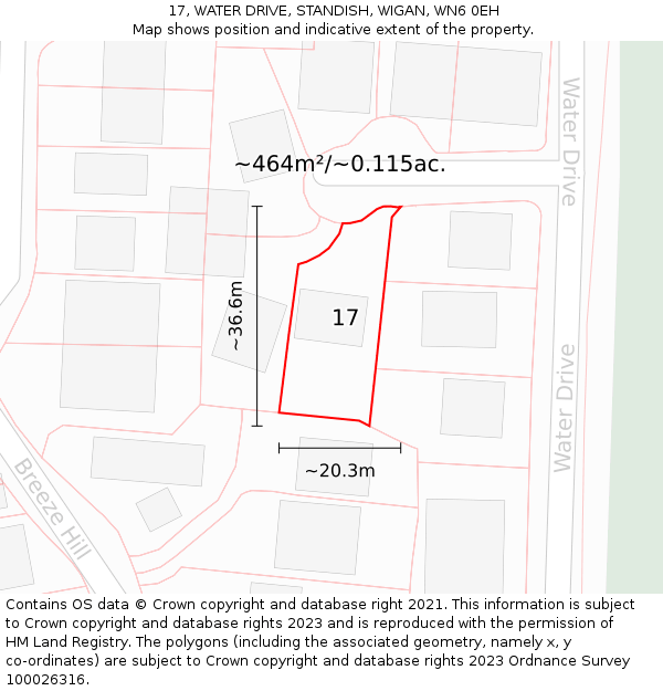 17, WATER DRIVE, STANDISH, WIGAN, WN6 0EH: Plot and title map