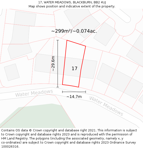 17, WATER MEADOWS, BLACKBURN, BB2 4UJ: Plot and title map
