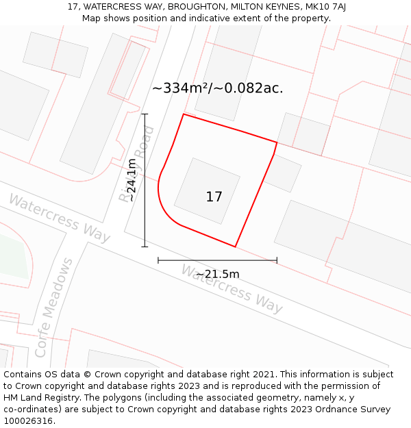 17, WATERCRESS WAY, BROUGHTON, MILTON KEYNES, MK10 7AJ: Plot and title map