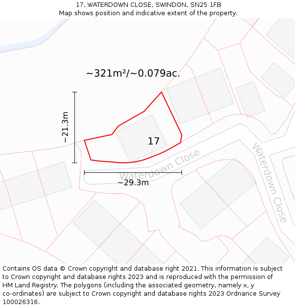 17, WATERDOWN CLOSE, SWINDON, SN25 1FB: Plot and title map